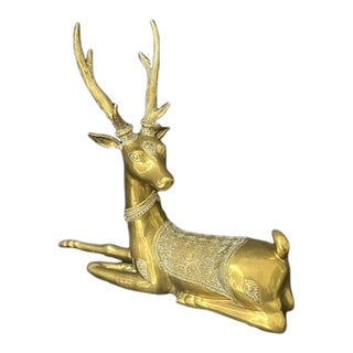 1970s Vintage Hollywood Regency Style Large Brass Deer Sculpture For Sale