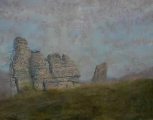 1980s "Ancient Rock Formations" Landscape Painting by Charles Brindley