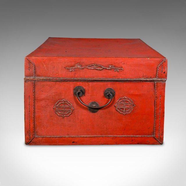 Vintage Decorative Trunk, Oriental, Leather, Travel Case, Storage Case, Art Deco For Sale - Image 6 of 12