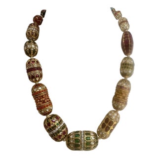Mughal Magnificent Traditional Bead & Cabochon Multi Color Vintage Necklace For Sale