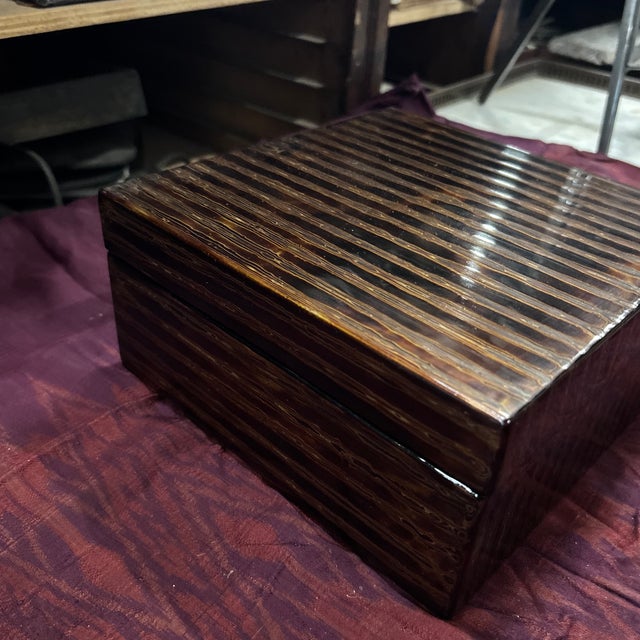 Contemporary Elegant Hand Painted (Lines) Lacquer Box 9x9x3.5" For Sale - Image 3 of 12