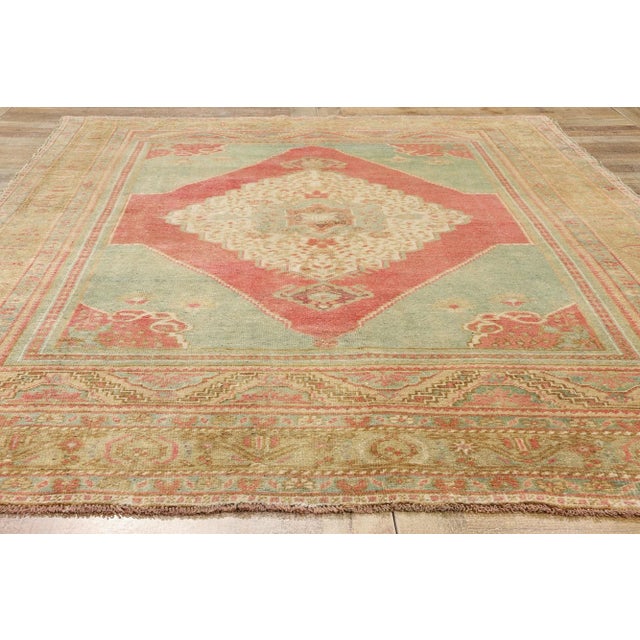 Light Green Vintage Turkish Oushak Rug - 06'03 X 09'08 For Sale - Image 8 of 9