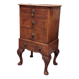 Small Art Deco Walnut Chest of Drawers with Brass Handles For Sale