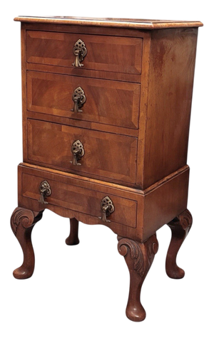 Small Art Deco Walnut Chest of Drawers with Brass Handles