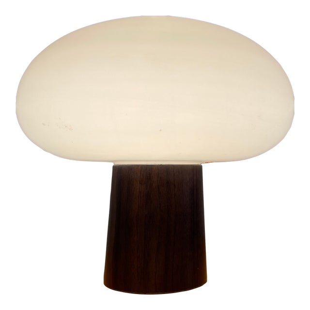 1960s Walnut and Frosted Glass Mushroom Table in the Style of Laurel Lamp Company For Sale
