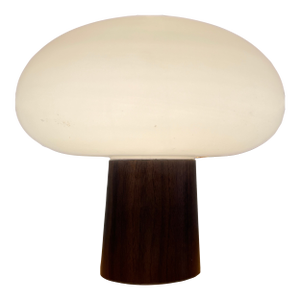 1960s Walnut and Frosted Glass Mushroom Table in the Style of Laurel Lamp Company