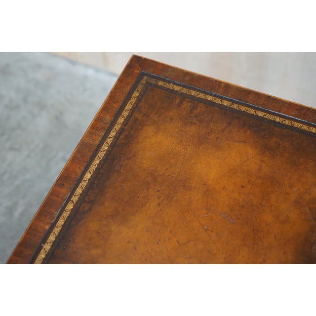 Victorian Mahogany Curved Single Drawer Side End Lamp Table with Brown Leather Top For Sale - Image 9 of 18