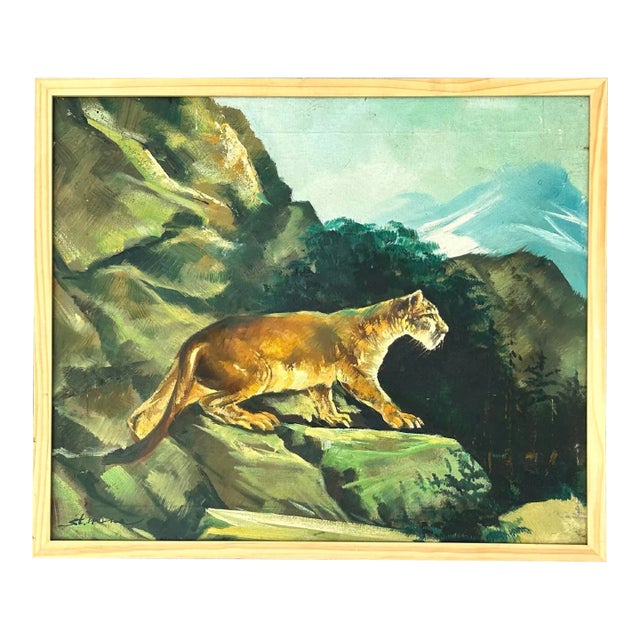 Vintage Original Painting of Lion For Sale