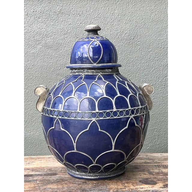 Moroccan Vintage Moroccan Glazed Ceramic Lidded Urn For Sale - Image 3 of 12