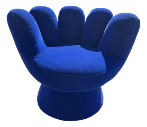 1980s Vintage Mid Century Pop Art Style Blue Velour Upholstered Hand Glove Chair