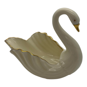 Early Estate Lenox 5" Porcelain Swan, 24k Gold & Green Stamp