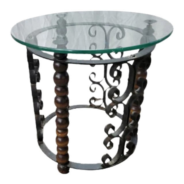 1960s Vintage Mid Century Modern Side Table With Glass Top For Sale