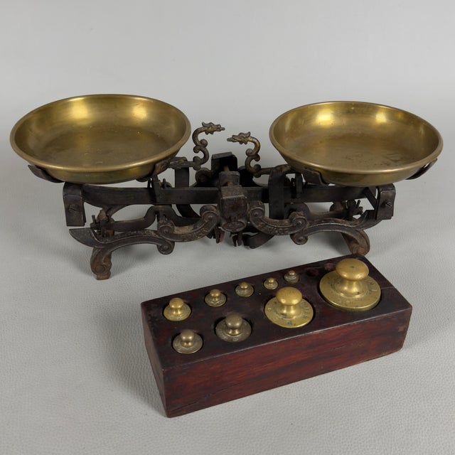 Roberval Iron Brass Dragon Scales with Weights, Set of 2 For Sale - Image 17 of 17