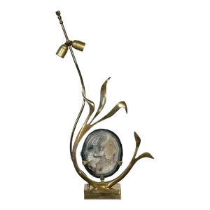 Mid-Century Modern Signed Willy Daro Bronze, Agate Sculptural Table Lamp, 1970s
