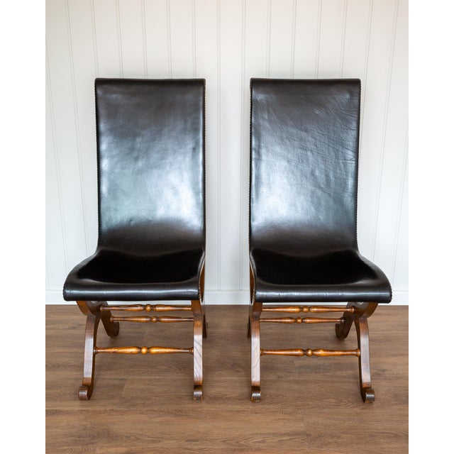 Black Spanish Dining Chairs in Oak and Leather by Pierre Lottier Valmazan, 1960s, Set of 2 For Sale - Image 8 of 18