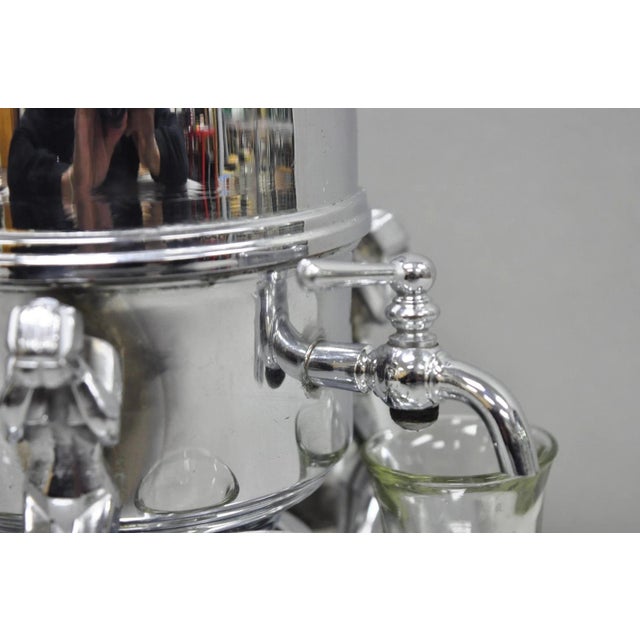 Metal Vintage Art Deco Figural Chrome Metal Barware Samovar Decanter W/ Shot Glasses - 7pcs For Sale - Image 7 of 18