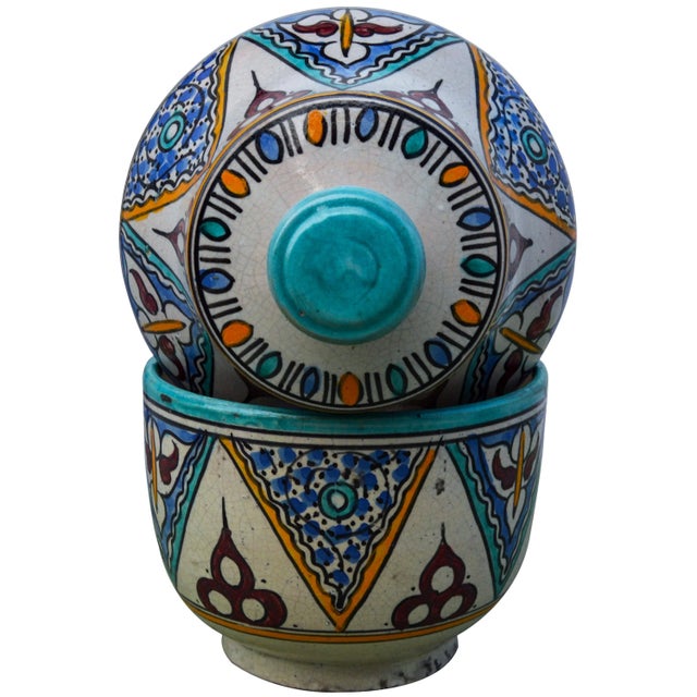 Teal Early 20th Century Moorish Ceramic Box W/ Pattern For Sale - Image 8 of 12