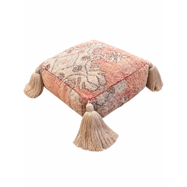 Textile Vintage Fleur De Lis Wool Pouf For Sale - Image 7 of 8