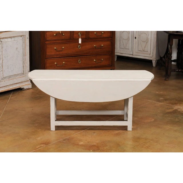 Swedish Grey Painted Oval Top Drop Leaf Coffee Table from the 20th Century For Sale - Image 4 of 12