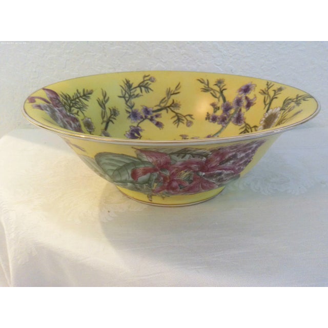 Yellow 1980s Chinese Yellow Botanical Centerpiece Bowl For Sale - Image 8 of 8