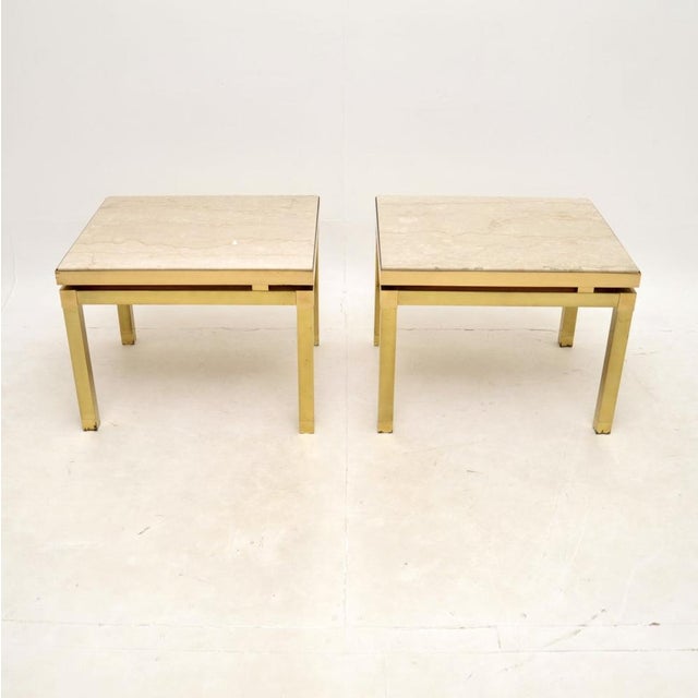 Mid-Century Modern Vintage Italian Brass and Marble Side Tables, 1970s, Set of 2 For Sale - Image 3 of 10