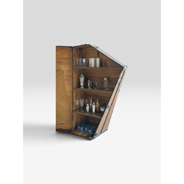 Antique 1920s Wooden Harp Travel Case Converted Into a Unique Bar Cabinet – 76” For Sale - Image 10 of 12