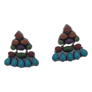 Multicolor Post Earrings by Don Lucas - Sleeping Beauty Turquoise Coral Gaspeite Orange Spiny For Sale