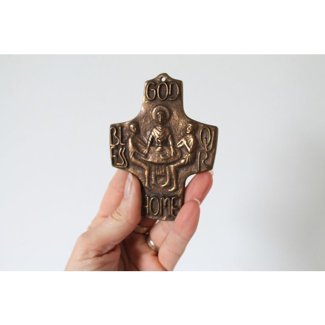 Brutalist-style bronze wall cross depicting the Last Supper. Made in West Germany. Cast bronze with a patinated, textured...