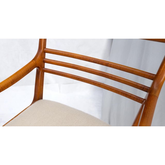 Italian Mid-Century Modern Dining Table 8 Chairs Set New Linen Upholstery Seats For Sale - Image 17 of 18