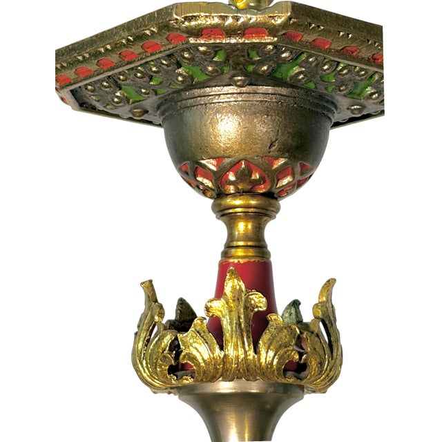 1927 Spanish Revival Semi Flush Chandelier With Original Polychrome Finish For Sale - Image 4 of 14