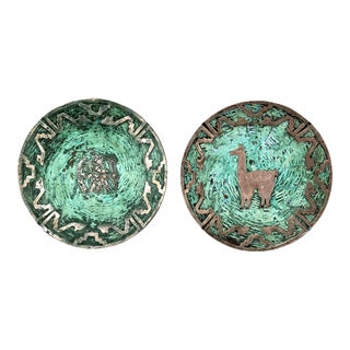 Silver & Turquoise on Copper Plates Attributed to Graziella Laffi - A Pair For Sale