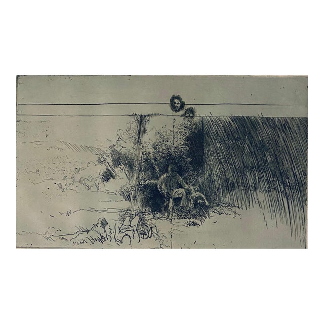 Robert A. BirmelinMan In Field With Dogs, American Modernist Abstract Etching For Sale