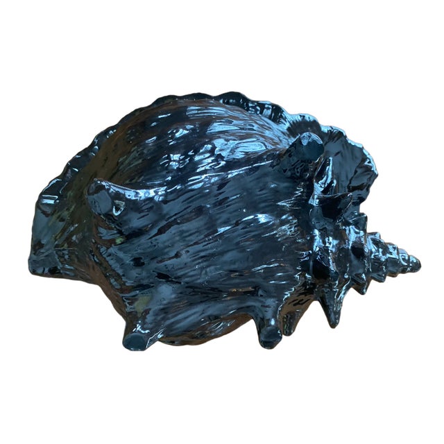 1980s Large Black Ceramic Conch Shell Footed Planter Cache Pot For Sale In Jacksonville, FL - Image 6 of 8