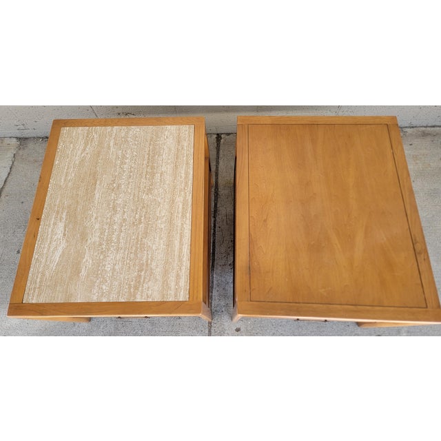Stone Drexel End Tables With Travertine / Marble Top a Pair For Sale - Image 7 of 14