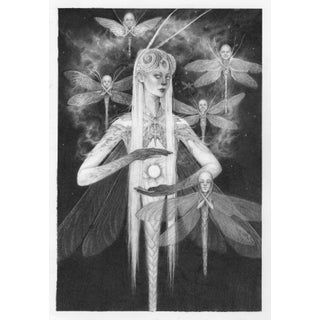 Dragonfly Mother by Timothy Von Rueden and Babs Webb | Graphite on Mixed Media Paper Woman with dragonflies and ethereal elements. For Sale