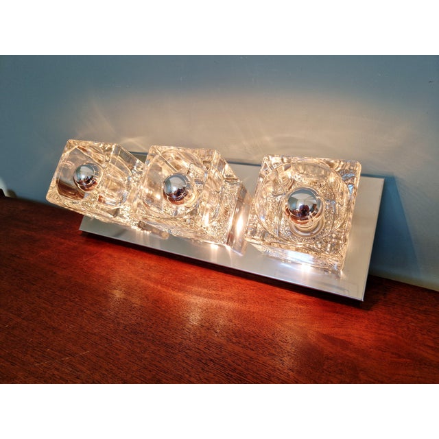 Ice Cube Triple Wall Light in Chromed Metal and Glass from Peill & Putzler, 1970 For Sale - Image 15 of 18