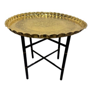 Chinoiserie Style Faux Bamboo Brass Tray Table For Sale