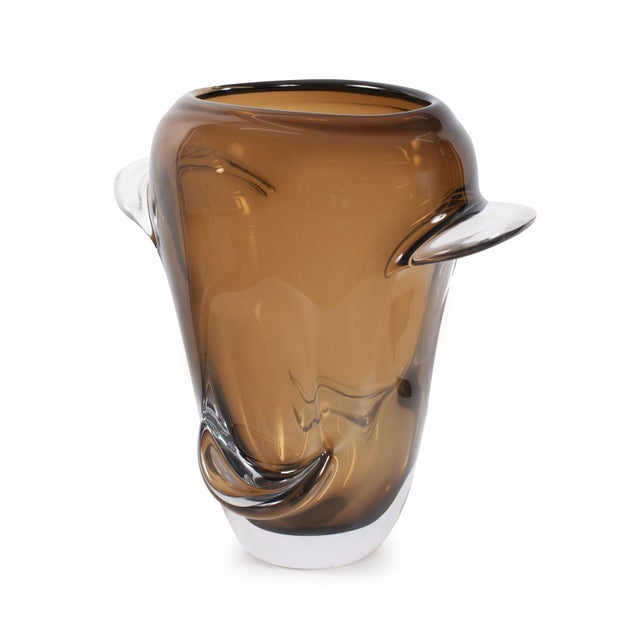 Smokey Umber Flared Edged Glass Vase- Tall For Sale - Image 9 of 11