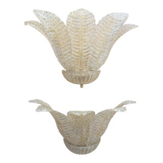 Murano Glass "Tronchi" Wall Sconces - a Pair - Trasparent and Gold Color For Sale