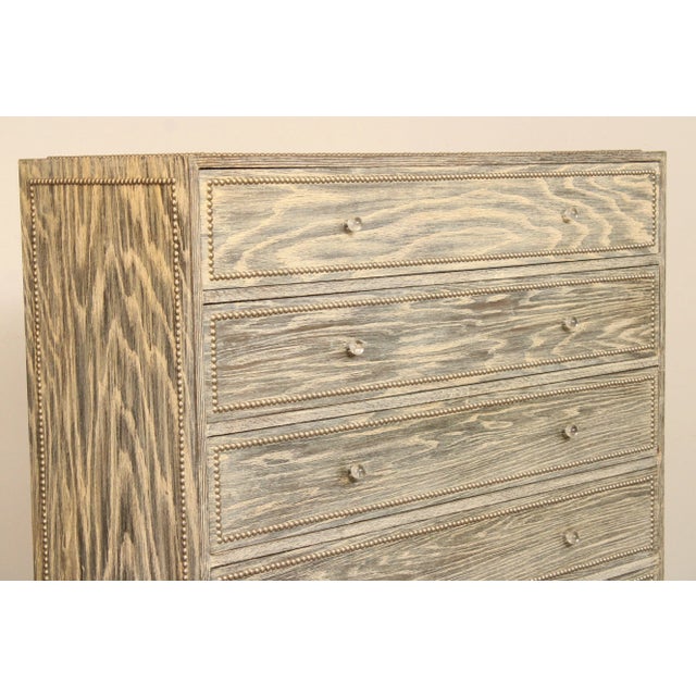 Wood Mid Century Modern Cerused Oak High Chest with Nail Head Trim For Sale - Image 7 of 12