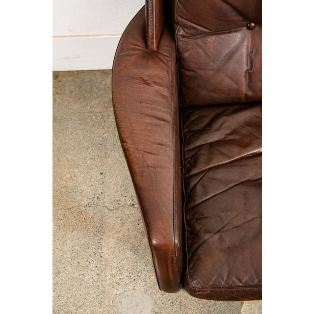 1960s Mid Century Modern Danish Lounge Chair Brown Leather Armchair Legs Denmark MCM For Sale - Image 10 of 10