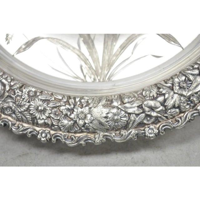 Early 20th Century Early 20th Century Meriden Art Nouveau Silver Plated Floral Repousse Bread Pastry Brides Basket For Sale - Image 5 of 17