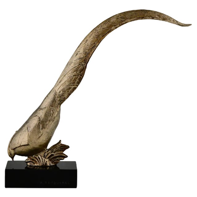 Andre Vincent Becquerel, Art Deco Pheasant, 1925, Bronze & Marble For Sale