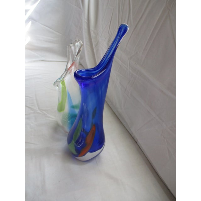 1960s Mid-Century Modern Atomic Blue & Multi Color Swung Art Glass Vases - Set of 2 For Sale - Image 5 of 8