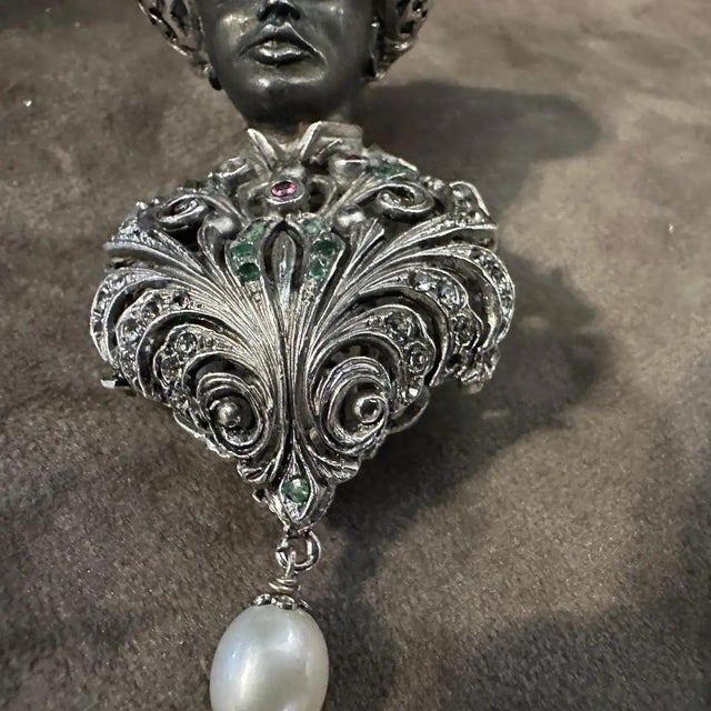 Amazing 1990s Sterling Silver and Precious Stones Italian Brooch For Sale - Image 11 of 12