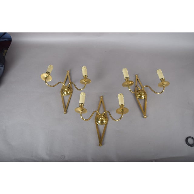 Gold Vintage Polished Brass Wall Sconces by Maison Baguès, 1950s, Set of 3 For Sale - Image 8 of 16