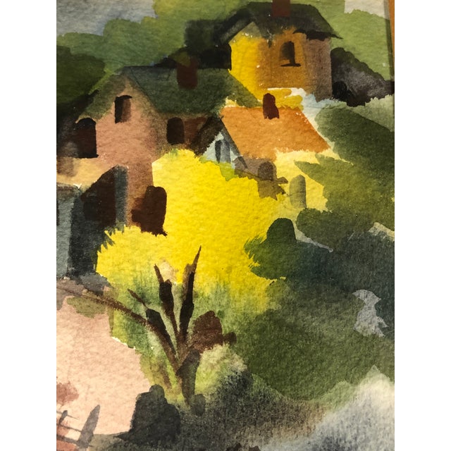 Original 1970s Abstract Village Watercolor by Anne Faulkner, Signed & Framed For Sale - Image 9 of 12