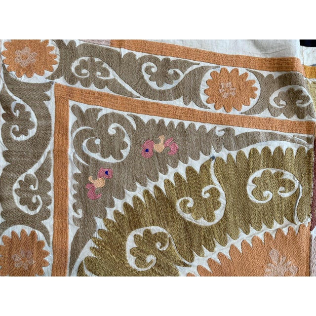 Textile Decorative Tashkent Suzani Tablecloth 4'11'' X 5' For Sale - Image 7 of 17