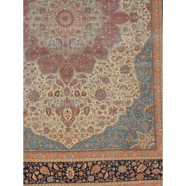 Textile Antique Persian Mohtasham Kashan Carpet, Traditional, Soft, Ivory, Blue, Green For Sale - Image 7 of 18