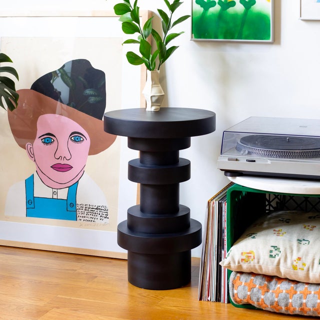 Black Sass Tall Side Table, Black, Wood End Table, Sample, Modern, Minimal, Accent Table, Pedestal For Sale - Image 8 of 10